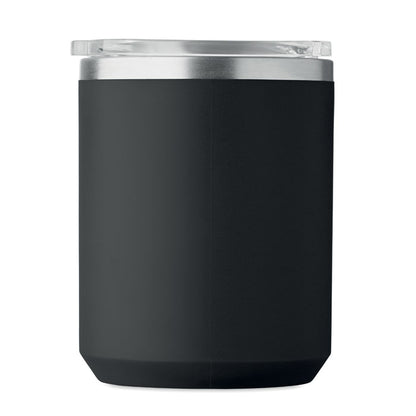 Vaso negro con tapa deslizante colocada