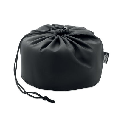 Almohada de viaje enrollada dentro de bolsa con cordón