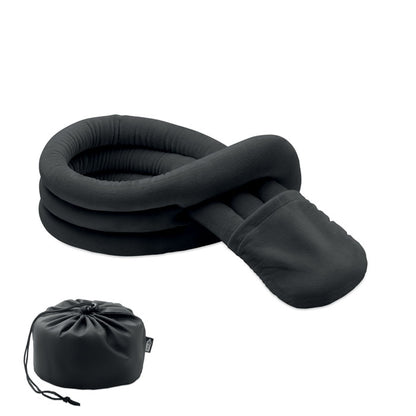 Almohada de viaje enrollable negra con cierre ajustable