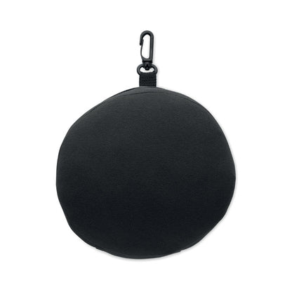 Almohada de viaje negra vista frontal cerrada