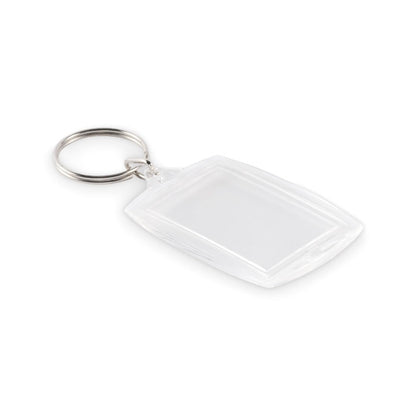 Llavero acrílico transparente rectangular con anilla metálica
