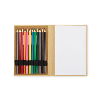 Set de dibujo infantil con lápices de colores y bloc en funda kraft