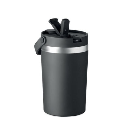 Vaso negro con tapa abierta