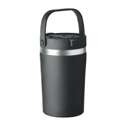 Vaso térmico negro con asa vista frontal
