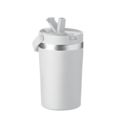 Vaso blanco con tapa abierta