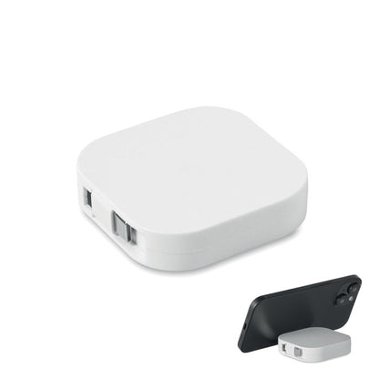 Cable de carga retráctil blanco con soporte