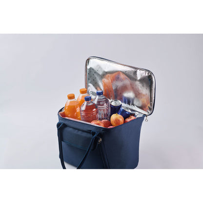 Bolsa de picnic abierta con bebidas en el interior
