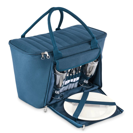 FORUS - Bolsa de picnic RPET en color azul con cubiertos y platos, ideal para 2 personas.