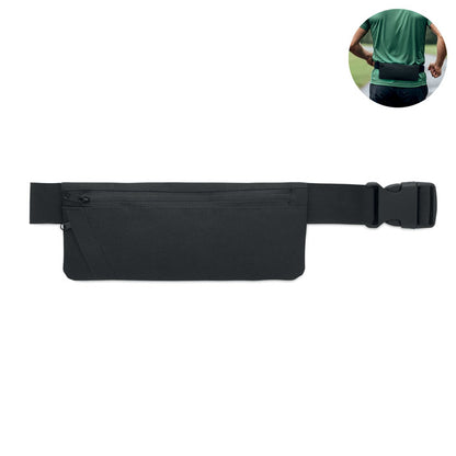 Riñonera deportiva negra RPET vista frontal con cremallera