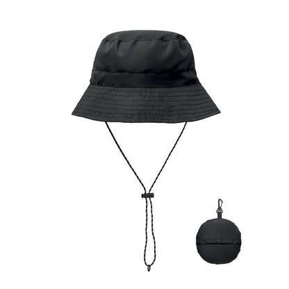 Gorro de pescador negro con cordón y bolsa con mosquetón