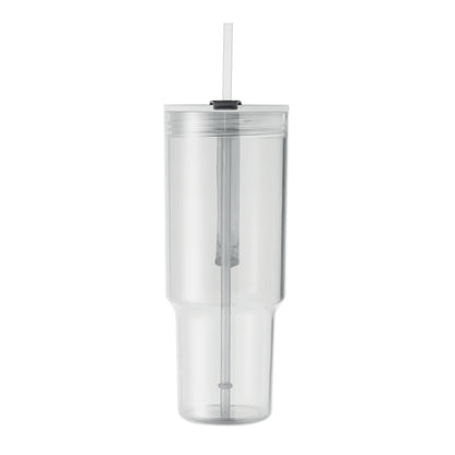 Vaso RPET transparente 1200 ml con tapa y pajita, vista frontal