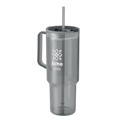 Vaso RPET naranja 1200 ml con asa, vista trasera