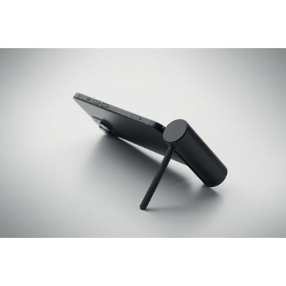 Power bank negro con soporte desplegado vista lateral