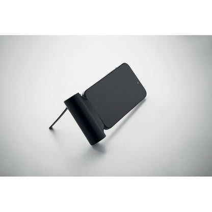 Power bank 5000 mAh negro vista frontal con soporte plegado