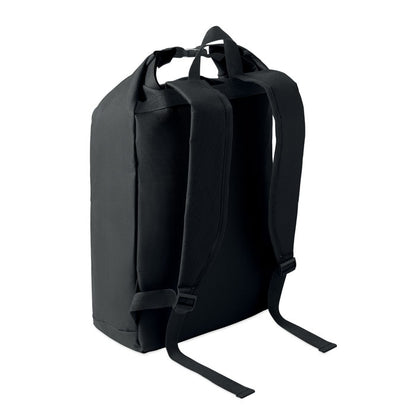 Mochila roll top negra vista lateral izquierda
