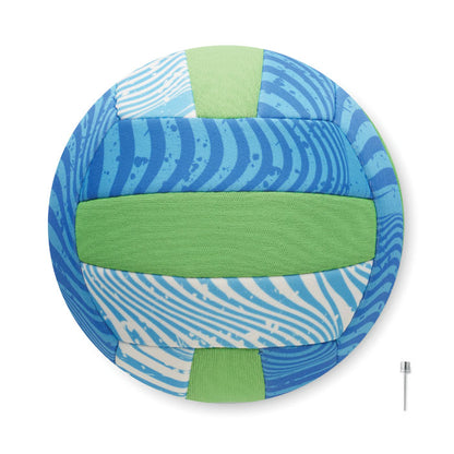Balón de playa de neopreno azul y verde visto de frente