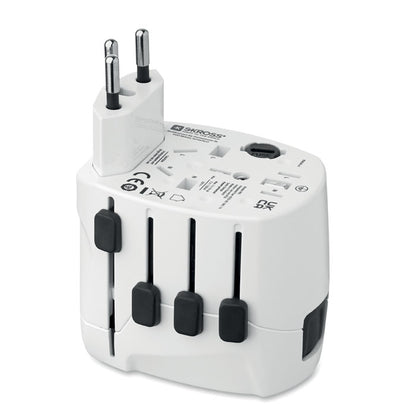 Adaptador SKROSS con clavijas desplegadas para distintos países