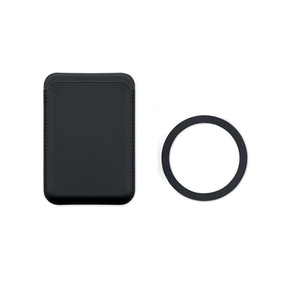 Tarjetero magnético negro junto a anilla metálica