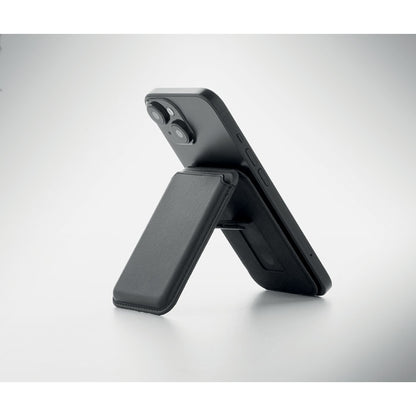 Tarjetero magnético con soporte desplegado vista lateral