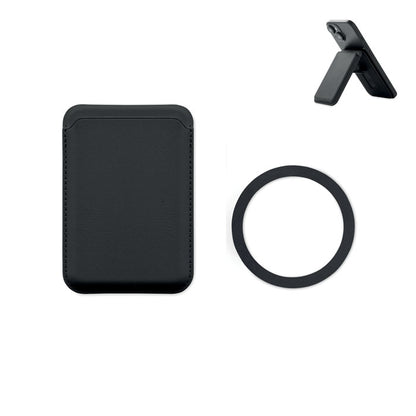 Tarjetero magnético negro de polipiel PU vista frontal