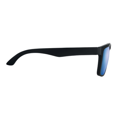 Vista lateral de gafas con patilla azul