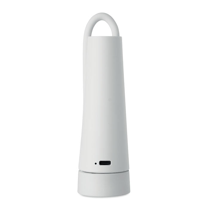 TORCHLAMP - lámpara y linterna 2 en 1, diseño elegante en color blanco, con puerto de carga y asa para facilitar el transporte.