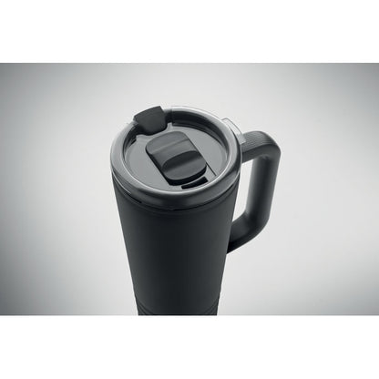 Vaso negro con asa y tapa deportiva