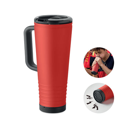 Vaso rojo de doble pared con tapa desmontada