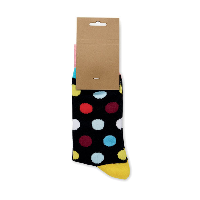 FUNNY M - Calcetines estampados alegres con divertidos diseños y etiqueta de papel kraft.