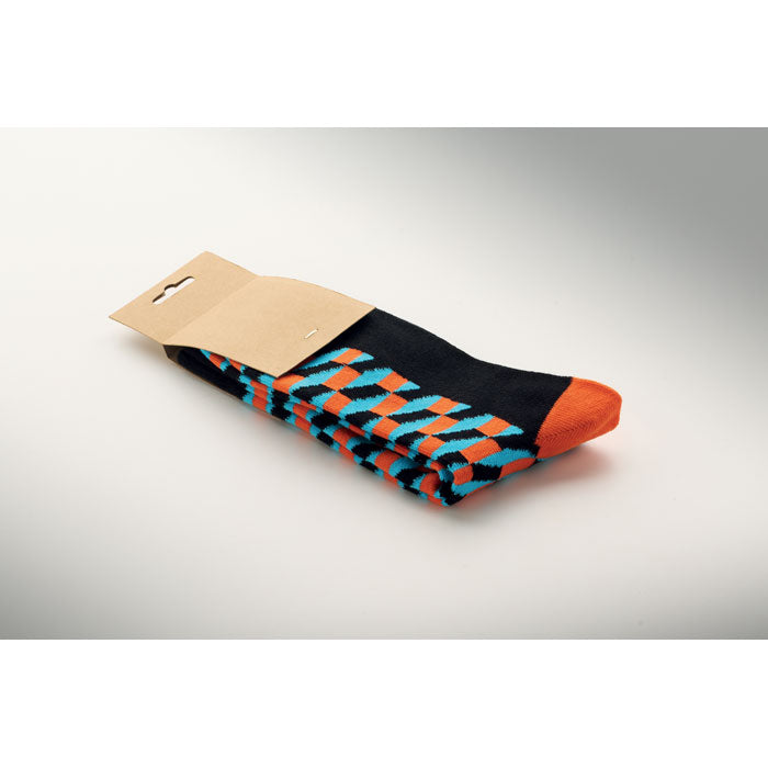 FUNNY M - Calcetines estampados alegres, calcetines coloridos con etiqueta de papel kraft.