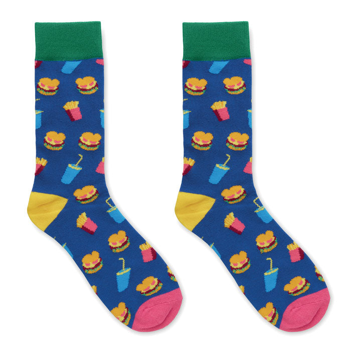 FUNNY L - Calcetines estampados alegres con divertidos diseños de hamburguesas y refrescos.