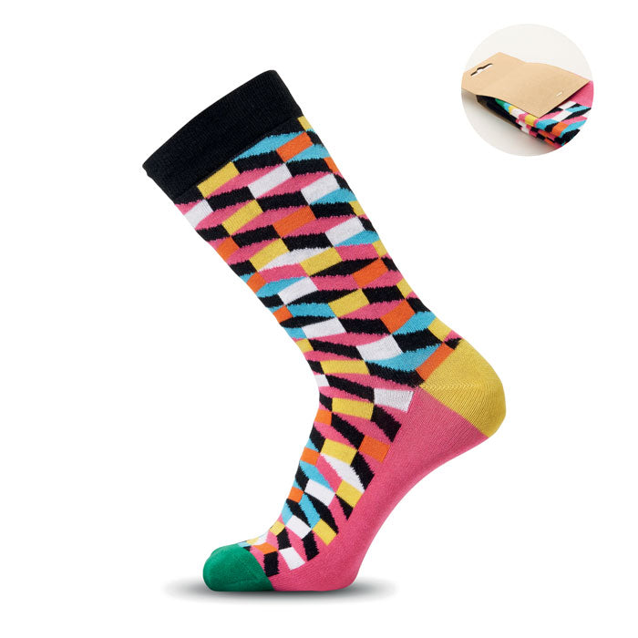 FUNNY L - Calcetines estampados alegres con divertidos diseños en colores vibrantes y forma geométrica.