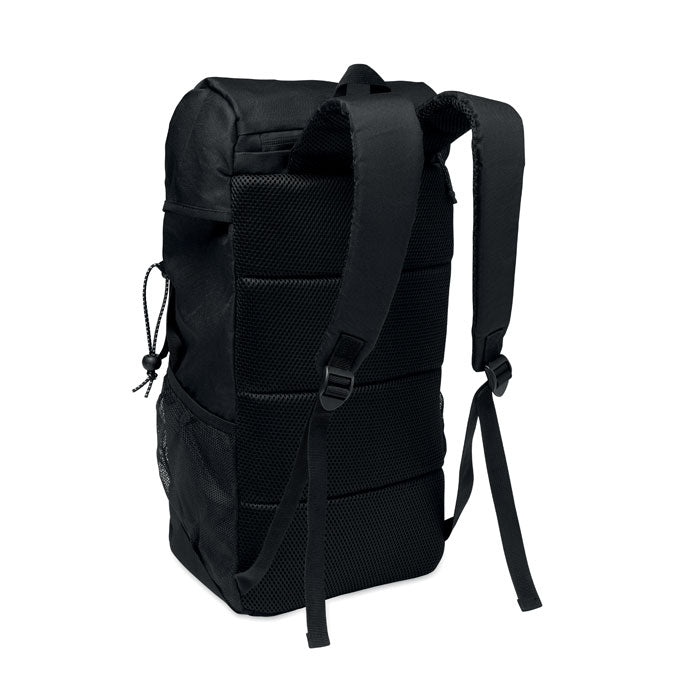 SIENA - Mochila RPET 15L, mochila negra de poliéster RPET 600D con espalda acolchada y compartimento para portátil.