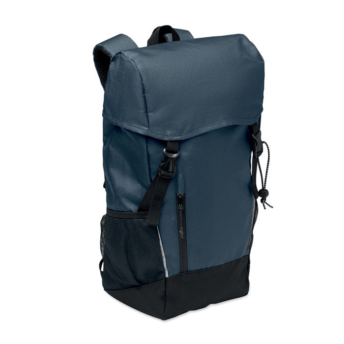 SIENA - Mochila RPET 15L en color azul, con compartimento principal y detalles reflectantes.