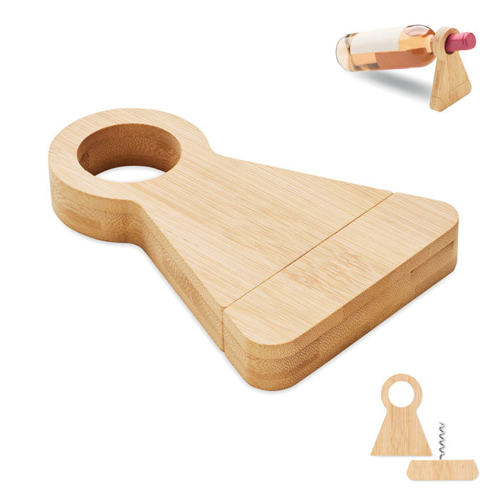 STANDTURN - Soporte y abrebotellas bambú, soporte de botella de bambú con sacacorchos integrado.