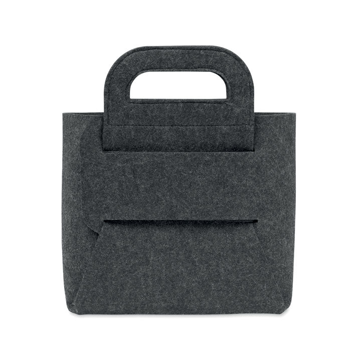 FIALAN - Cesta plegable de fieltro RPET en color gris con asas para transporte y almacenamiento.