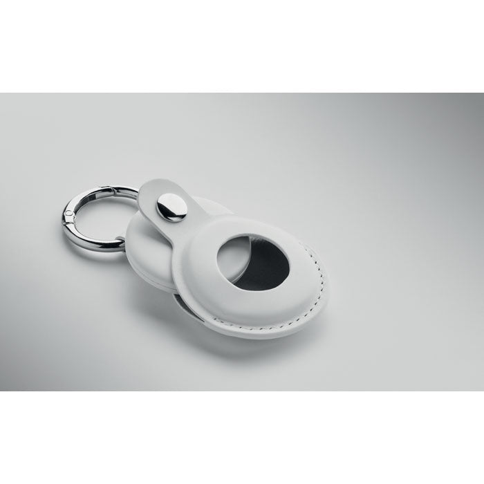Vista lateral del LIFEMATE IN PU CASE - Localizador inteligente con llavero plateado.