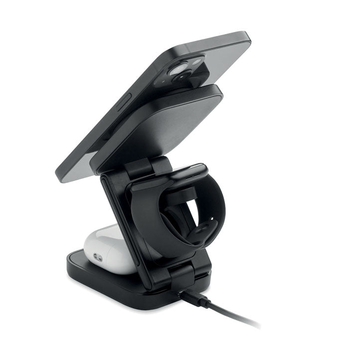 SATELIT - Base de carga plegable 3 en 1, cargador inalámbrico y soporte para teléfono y audífonos.