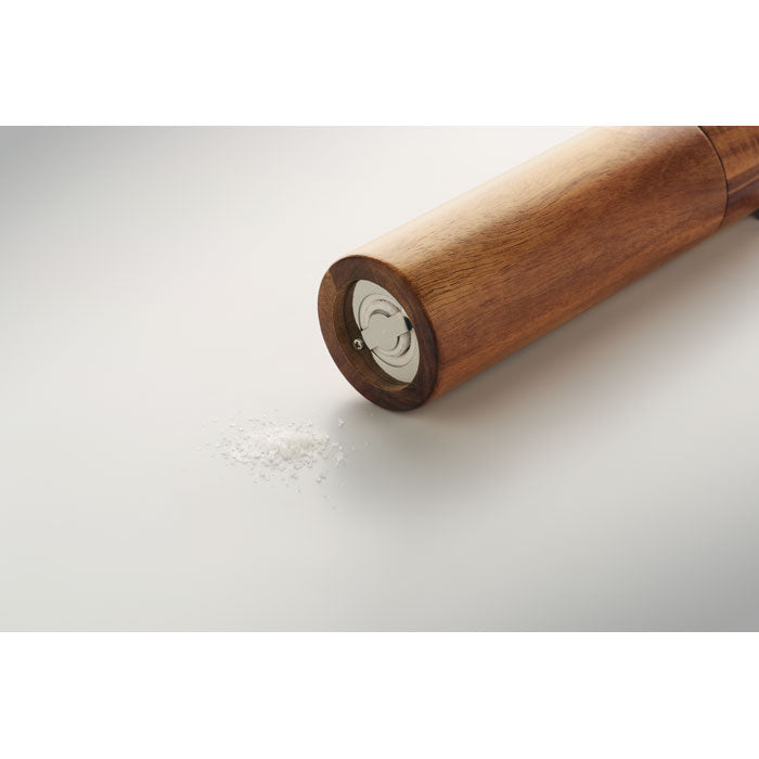 TUCCO SET - Set sal y pimienta de acacia, molino de sal de madera de acacia con molienda cerámica y sal esparcida.