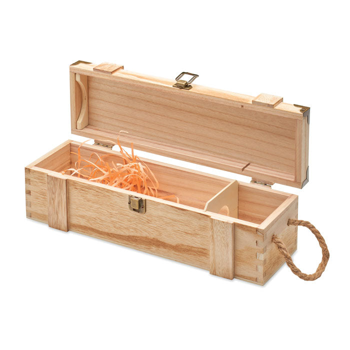 VINBOX + - Caja de madera para vino abierta con relleno en su interior y asa de cordón.