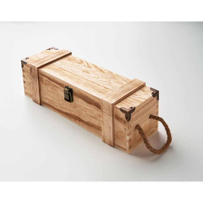 VINBOX + - Caja de madera para vino, elegante caja de regalo de madera de paulonia con cierre metálico y asa de cordón.