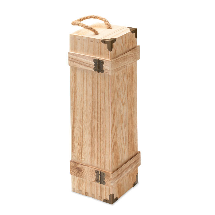 VINBOX + - Caja de madera para vino con cierre metálico y asa de cordón, ideal para regalo.