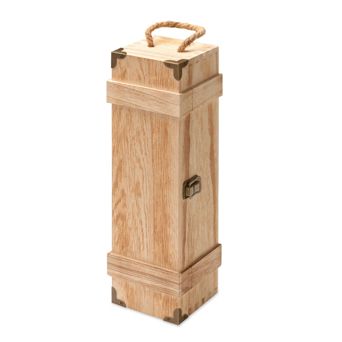VINBOX + - Caja de madera para vino, caja de regalo en madera de paulonia con cierre metálico y asa de cordón.