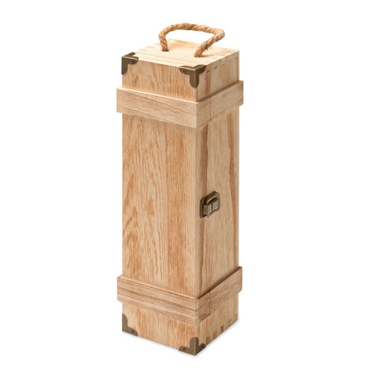 VINBOX + - Caja de madera para vino, caja de regalo en madera de paulonia con cierre metálico y asa de cordón.