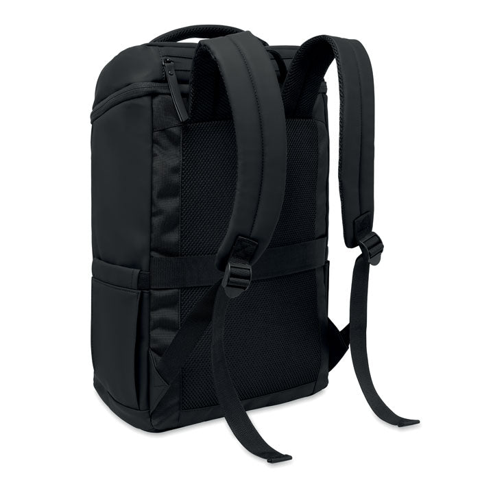 BOULDER - Mochila PU para portátil 15" en color negro con correas acolchadas y respaldo de malla.