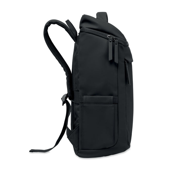 BOULDER - Mochila PU para portátil 15" en color negro, con bolsillos y diseño acolchado.