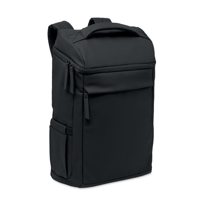 BOULDER - Mochila PU para portátil 15" en color negro, con compartimento acolchado y múltiples bolsillos.