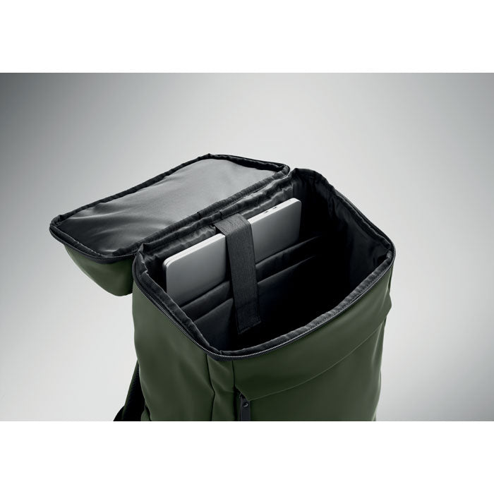 Interior de la BOULDER - Mochila PU para portátil 15", mostrando compartimento acolchado para laptop.