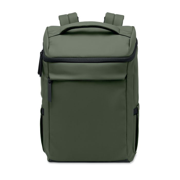 BOULDER - Mochila PU para portátil 15" en color verde, con bolsillos y compartimento acolchado.