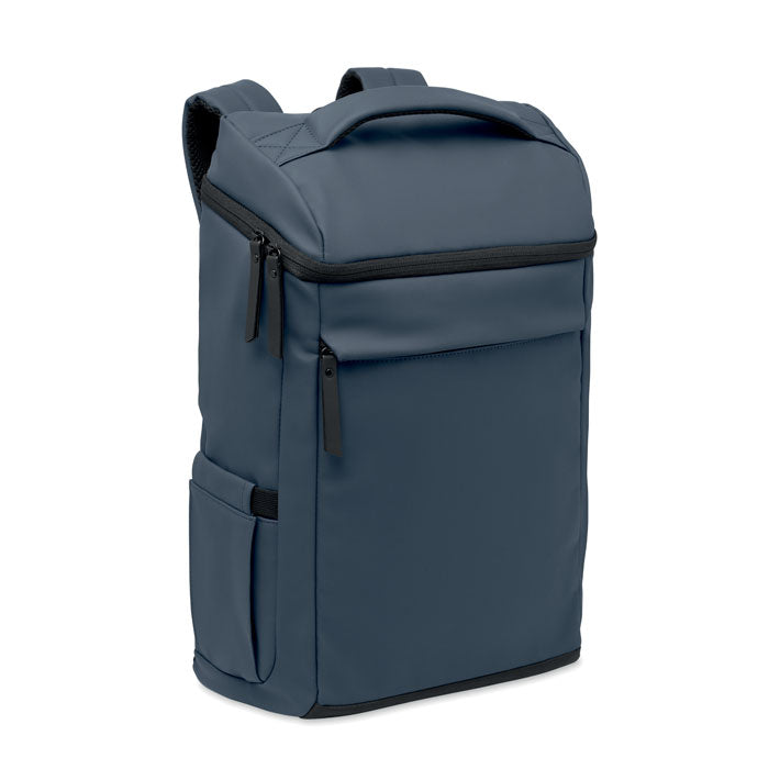 BOULDER - Mochila PU para portátil 15" color azul con compartimento acolchado y bolsillos laterales.